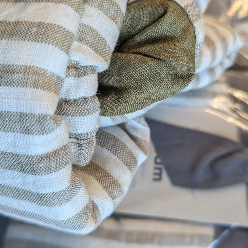 WEST ELM | NEW | European Linen Classic Stripe Euro Sham, Cedar Stripe Set of 3